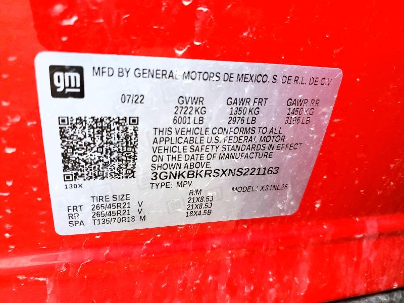 Продаж на аукціоні авто 2022 Chevrolet Blazer, vin: 3GNKBKRSXNS221163, номер лоту: 41922296