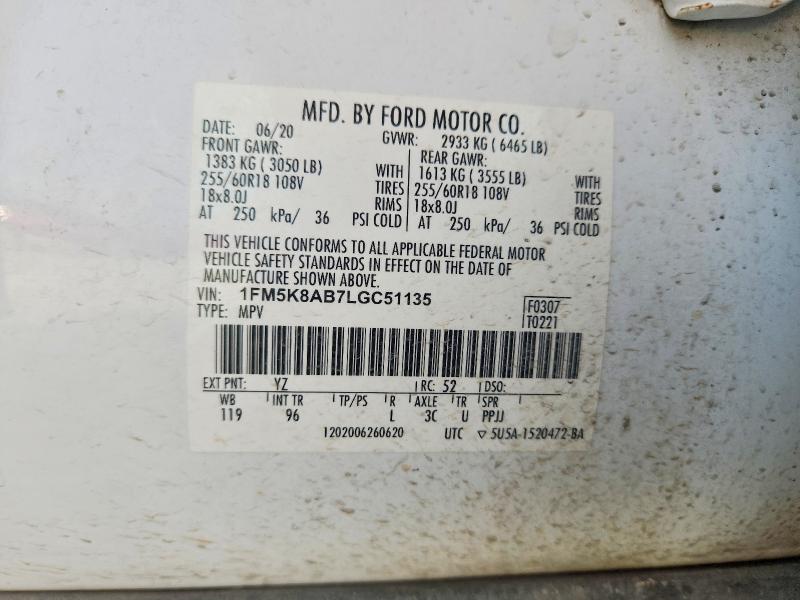 Aukcja sprzedaży 2020 Ford Explorer, vin: 1FM5K8AB7LGC51135, numer aukcji: 47554506