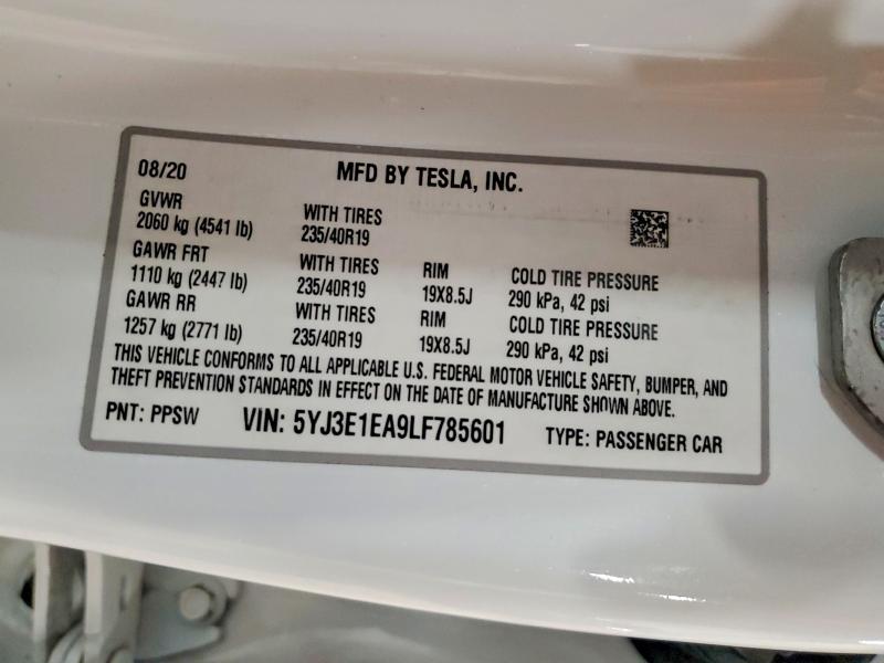 Продажа на аукционе авто 2020 Tesla Model 3, vin: 5YJ3E1EA9LF785601, номер лота: 79745395