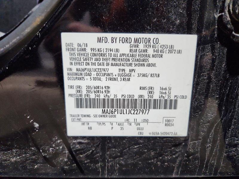 2018 Ford Ecosport მანქანა იყიდება აუქციონზე, vin: MAJ6P1UL1JC227977, აუქციონის ნომერი: 47952906