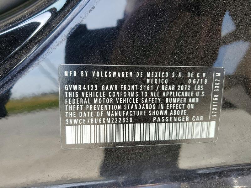 Aukcja sprzedaży 2019 Volkswagen Jetta, vin: 3VWC57BU6KM222630, numer aukcji: 47827696