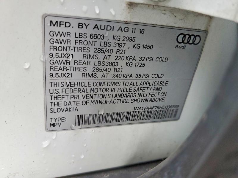46698776 :رقم المزاد ، WA1VAAF79HD036569 vin ، 2017 Audi Q7 مزاد بيع