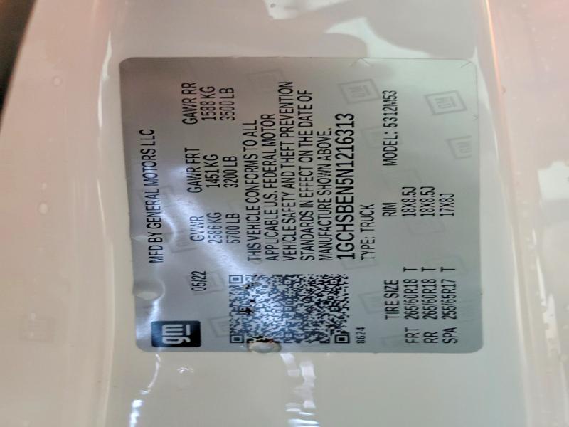 46223696 :رقم المزاد ، 1GCHSBEN5N1216313 vin ، 2022 Chevrolet Colorado مزاد بيع