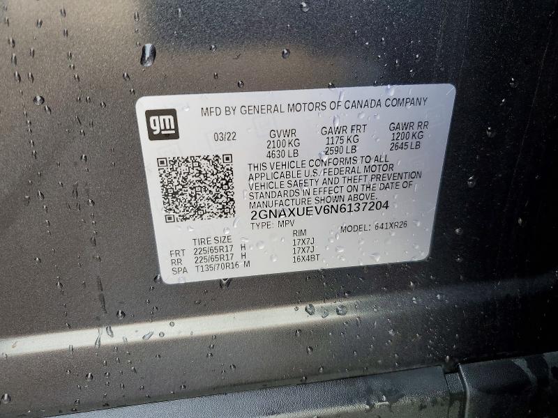 Auction sale of the 2022 Chevrolet Equinox, vin: 2GNAXUEV6N6137204, lot number: 46844856