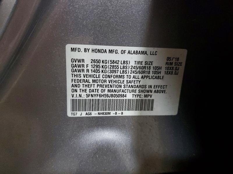 Продажа на аукционе авто 2018 Hond Pilot, vin: 5FNYF6H59JB050984, номер лота: 79514525