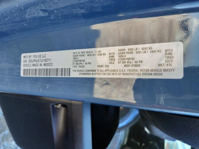 Продаж на аукціоні авто 2020 Ram Promaster 3500, vin: 3C6URVJG7LE143711, номер лоту: 77219955
