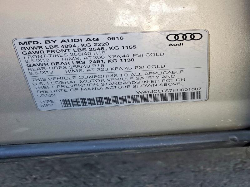 Aukcja sprzedaży 2017 Audi Q3, vin: WA1JCCFS7HR001007, numer aukcji: 46848766