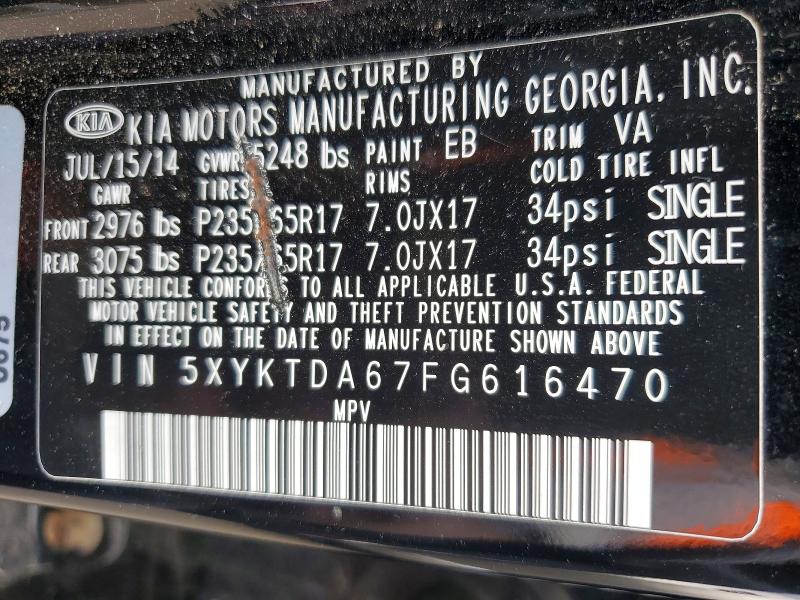 Продажа на аукционе авто 2015 Kia Sorento, vin: 5XYKTDA67FG616470, номер лота: 47056936