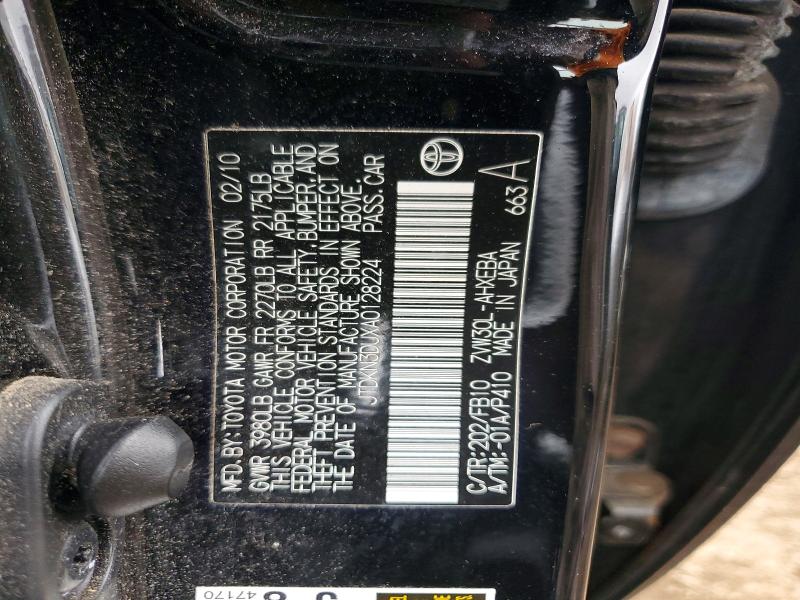 48357716 :رقم المزاد ، JTDKN3DUXA0128224 vin ، 2010 Toyota Prius مزاد بيع
