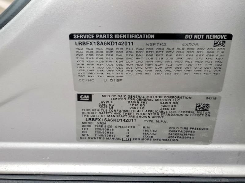 Продаж на аукціоні авто 2019 Buick Envision, vin: LRBFX1SA6KD142011, номер лоту: 46608936