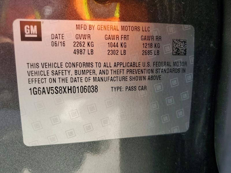 47025236 :رقم المزاد ، 1G6AV5S8XH0106038 vin ، 2017 Cadillac Cts مزاد بيع