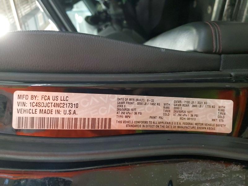 Продажа на аукционе авто 2022 Dodge Durango, vin: 1C4SDJCT4NC217310, номер лота: 47411476