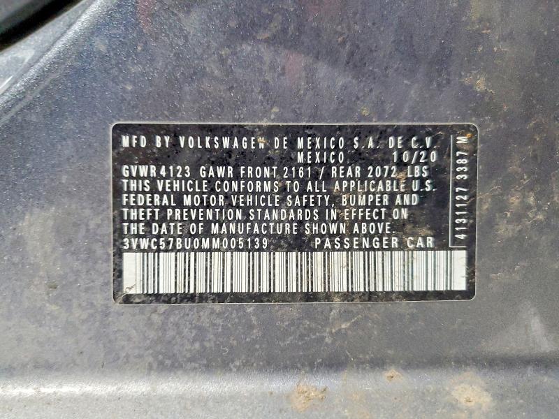 Продажа на аукционе авто 2021 Volkswagen Jetta, vin: 3VWC57BU0MM005139, номер лота: 45451196