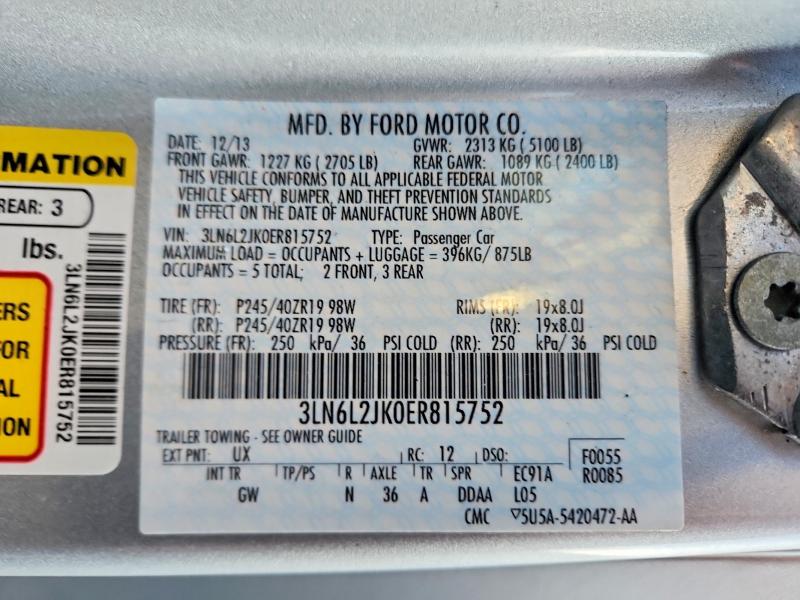 46408606 :رقم المزاد ، 3LN6L2JK0ER815752 vin ، 2014 Lincoln Mkz مزاد بيع