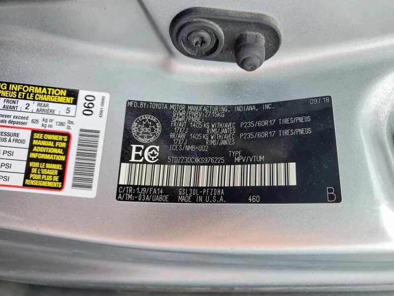 Aukcja sprzedaży 2019 Toyota Sienna, vin: 5TDZZ3DCXKS976225, numer aukcji: 79432715