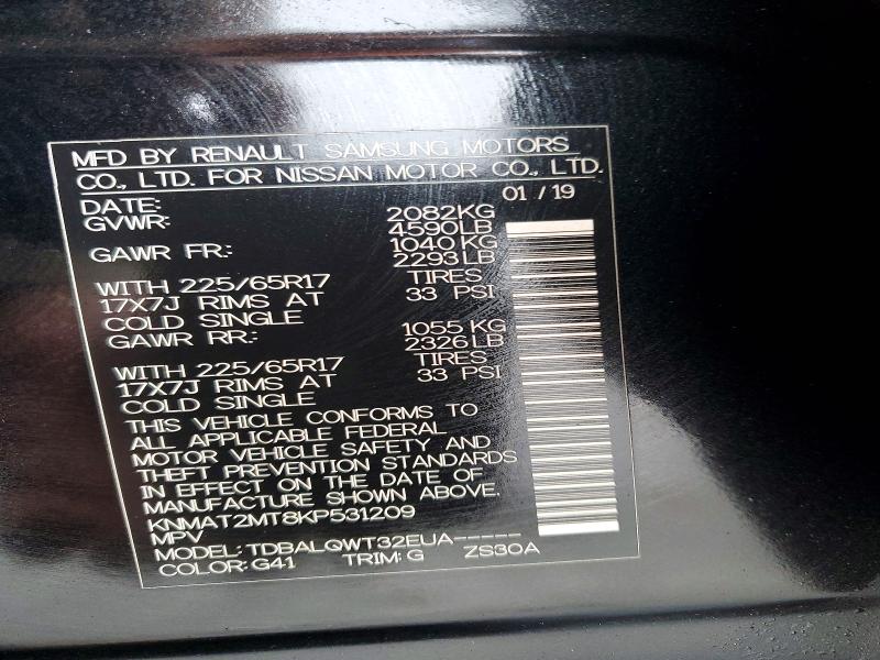 79929185 :رقم المزاد ، KNMAT2MT8KP531209 vin ، 2019 Nissan Rogue مزاد بيع