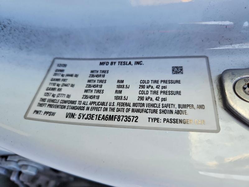 Aukcja sprzedaży 2021 Tesla Model 3, vin: 5YJ3E1EA6MF873572, numer aukcji: 47474986