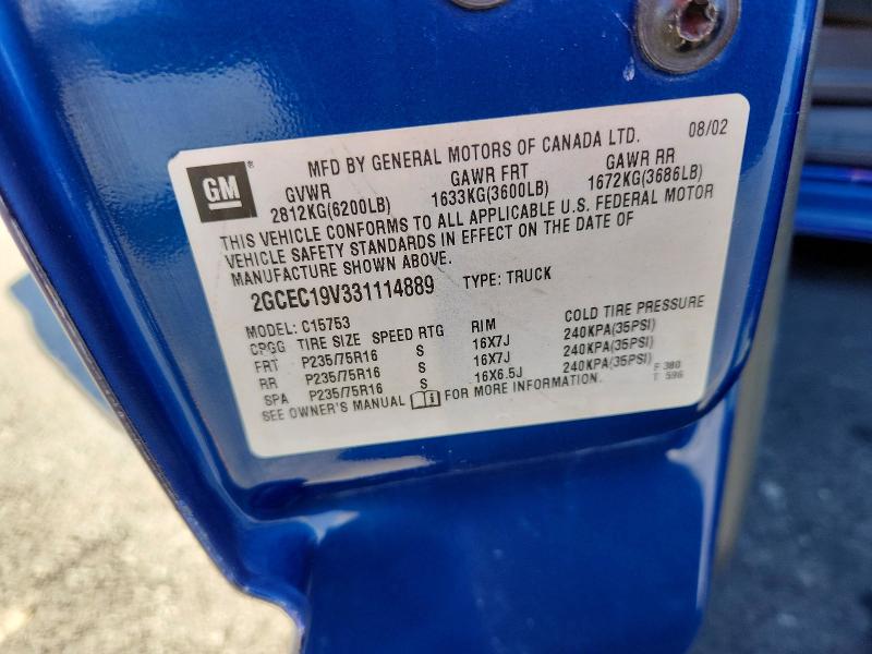 2003 Chevrolet Silverado მანქანა იყიდება აუქციონზე, vin: 2GCEC19V331114889, აუქციონის ნომერი: 46770476