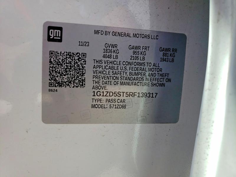 Продажа на аукционе авто 2024 Chevrolet Malibu, vin: 1G1ZD5ST5RF139317, номер лота: 48345576