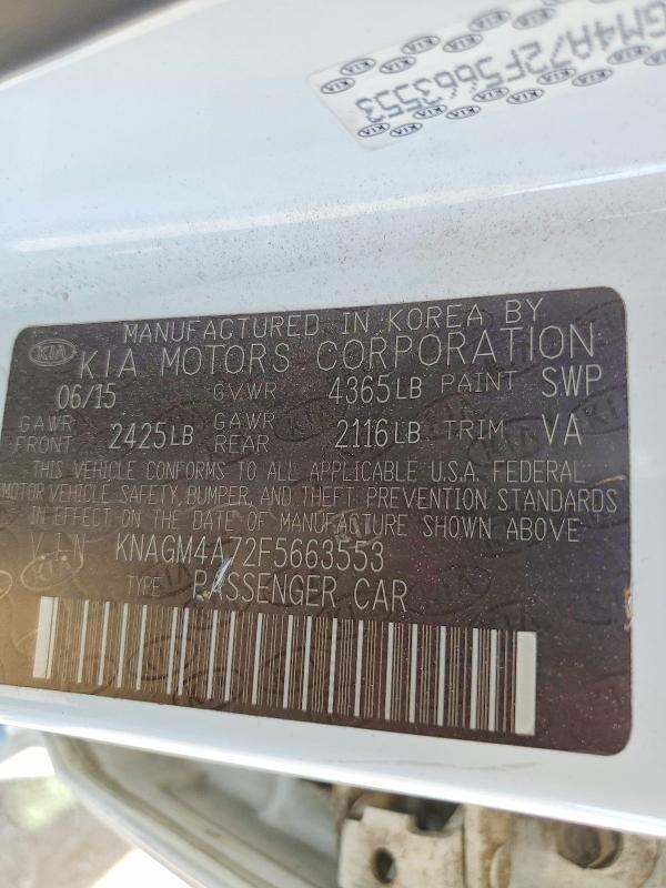 Aukcja sprzedaży 2015 Kia Optima, vin: KNAGM4A72F5663553, numer aukcji: 46298926