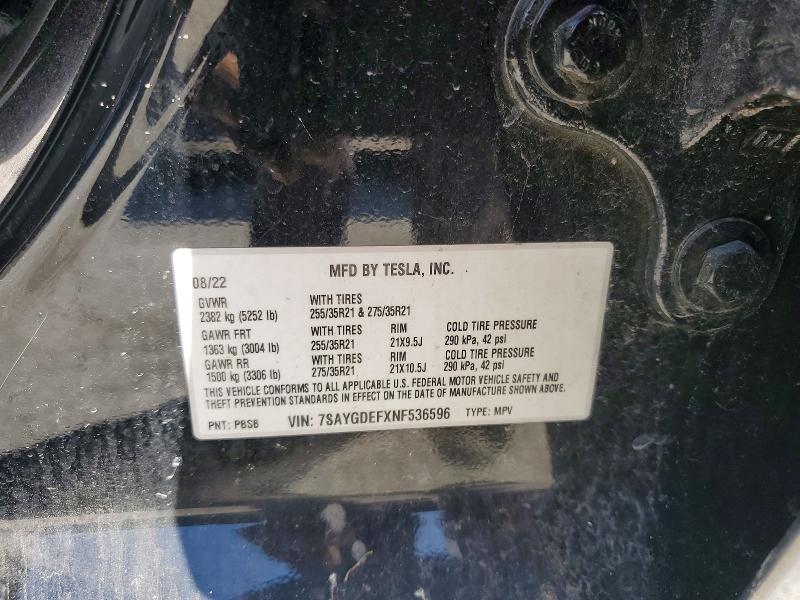 79912625 :رقم المزاد ، 7SAYGDEFXNF536596 vin ، 2022 Tesla Model Y مزاد بيع