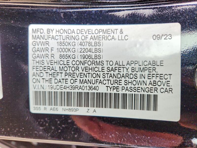 2024 Acura Integra მანქანა იყიდება აუქციონზე, vin: 19UDE4H39RA013640, აუქციონის ნომერი: 47729136