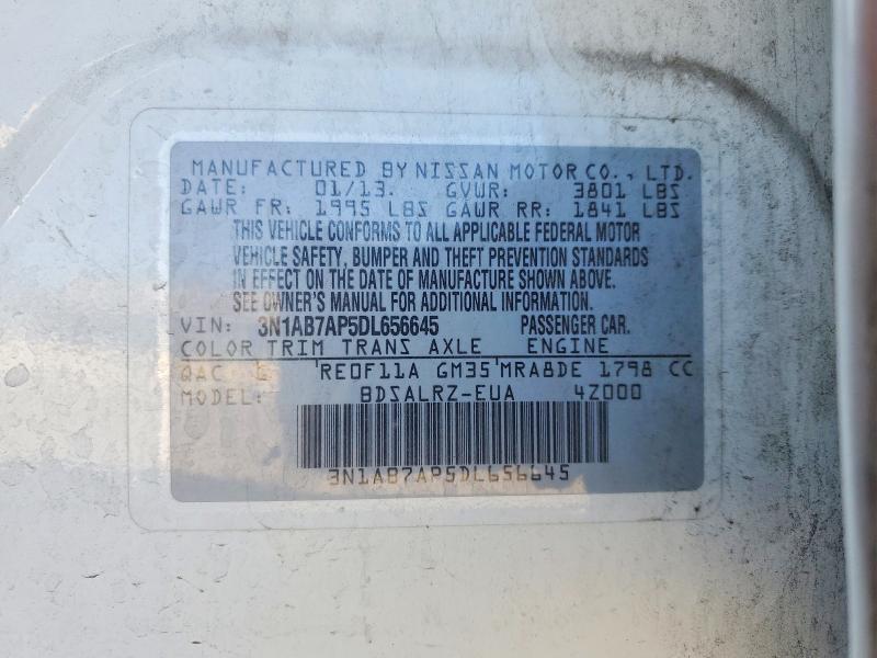 2013 Nissan Sentra მანქანა იყიდება აუქციონზე, vin: 3N1AB7AP5DL656645, აუქციონის ნომერი: 41771666
