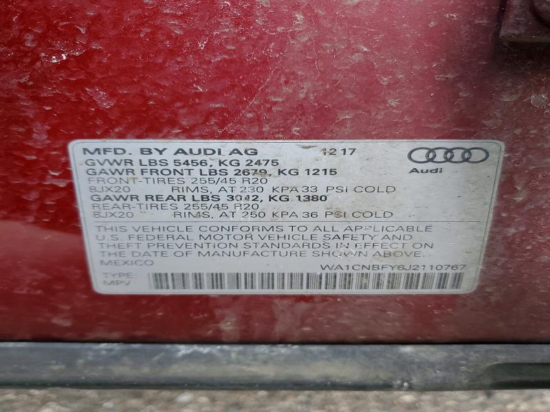 2018 Audi Q5 მანქანა იყიდება აუქციონზე, vin: WA1CNBFY6J2110767, აუქციონის ნომერი: 45916556