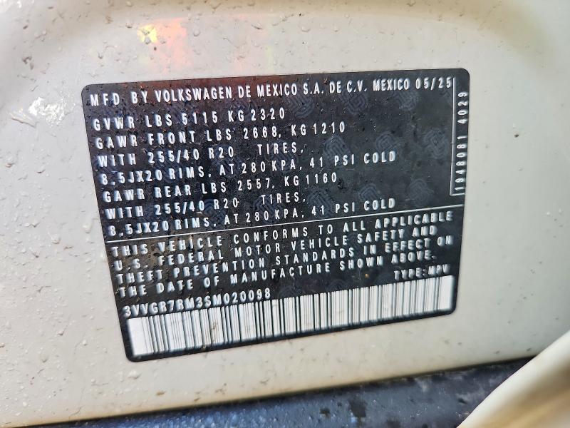 46854756 :رقم المزاد ، 3VVGR7RM3SM020098 vin ، 2025 Volkswagen Tiguan مزاد بيع