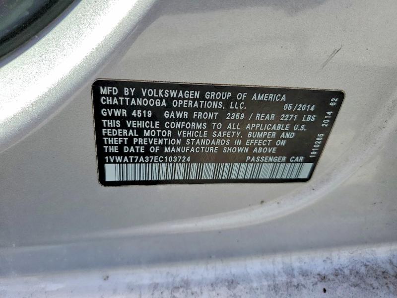 Aukcja sprzedaży 2014 Volkswagen Passat, vin: 1VWAT7A37EC103724, numer aukcji: 45625516