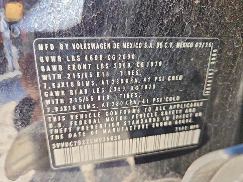 47260196 :رقم المزاد ، 3VVUC7B22SM035639 vin ، 2025 Volkswagen Taos مزاد بيع