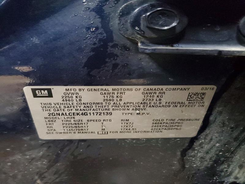 Продажа на аукционе авто 2016 Chevrolet Equinox, vin: 2GNALCEK4G1172139, номер лота: 47612526