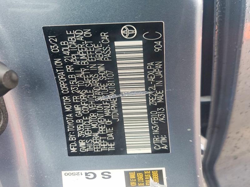 79495495 :رقم المزاد ، JTDVPMAE6MJ181107 vin ، 2021 Toyota Corolla مزاد بيع