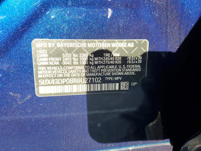 2024 Bmw X3 მანქანა იყიდება აუქციონზე, vin: 5UX43DP08R9U27102, აუქციონის ნომერი: 46166106