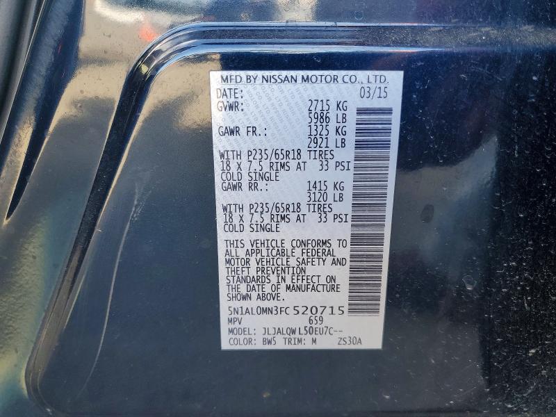 79559205 :رقم المزاد ، 5N1AL0MN3FC520715 vin ، 2015 Infiniti Qx60 مزاد بيع