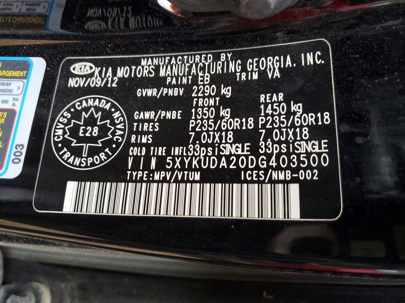 Aukcja sprzedaży 2013 Kia Sorento, vin: 5XYKUDA20DG403500, numer aukcji: 47272316