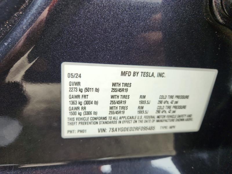 47696336 :رقم المزاد ، 7SAYGDED2RF095485 vin ، 2024 Tesla Model Y مزاد بيع