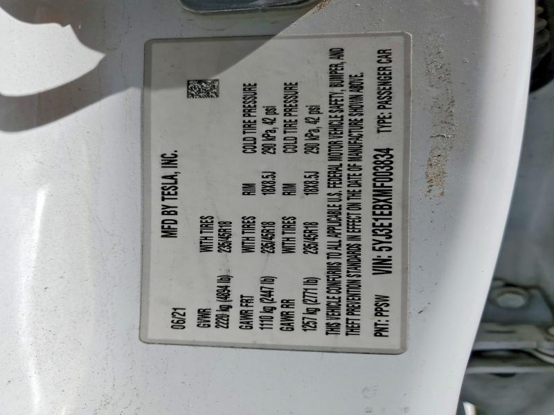 Продаж на аукціоні авто 2021 Tesla Model 3, vin: 5YJ3E1EBXMF003834, номер лоту: 79598865