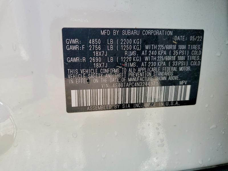 Aukcja sprzedaży 2022 Subaru Outback, vin: 4S4BTAPC4N3244371, numer aukcji: 47731676