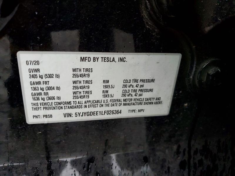 Продажа на аукционе авто 2020 Tesla Model Y, vin: 5YJYGDEE1LF026364, номер лота: 46650486