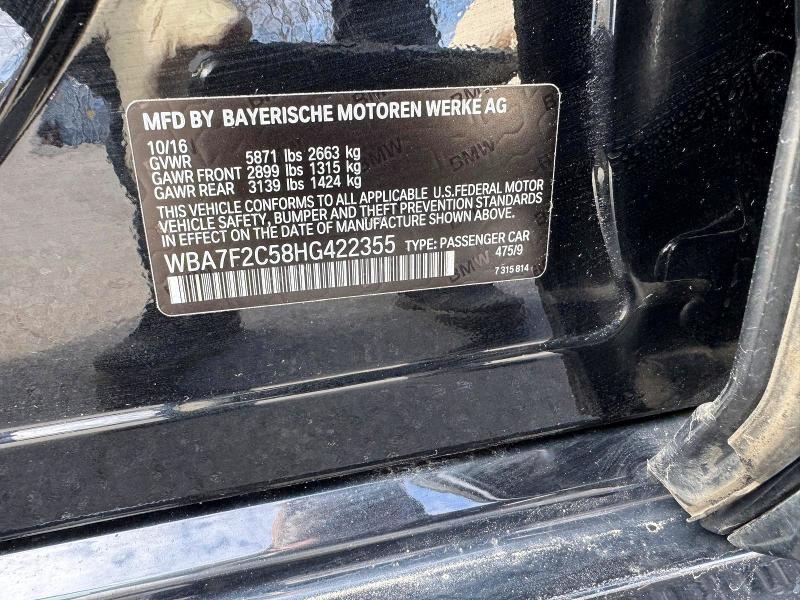 2017 Bmw 750 მანქანა იყიდება აუქციონზე, vin: WBA7F2C58HG422355, აუქციონის ნომერი: 47026706