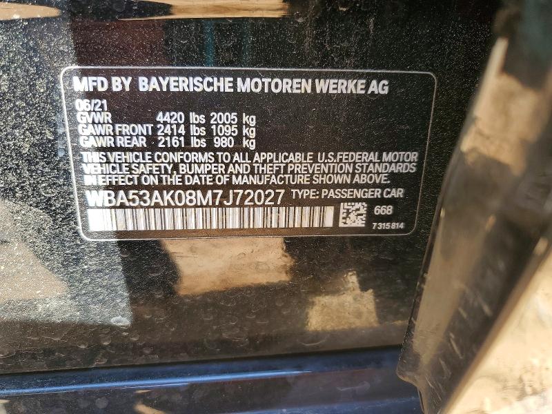 47213276 :رقم المزاد ، WBA53AK08M7J72027 vin ، 2021 Bmw 228i مزاد بيع