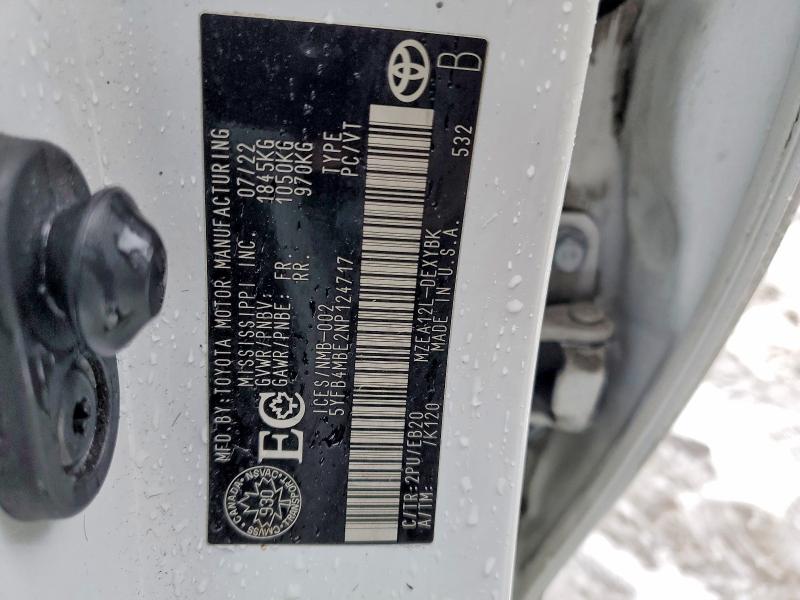 Aukcja sprzedaży 2022 Toyota Corolla, vin: 5YFB4MBE2NP124717, numer aukcji: 45984376