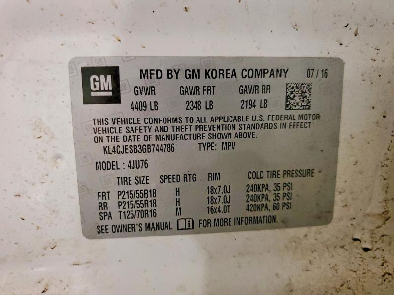 Продаж на аукціоні авто 2016 Buick Encore, vin: KL4CJESB3GB744786, номер лоту: 46680806