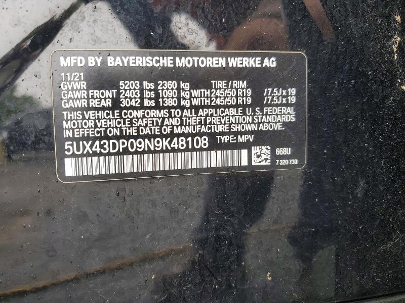 Продажа на аукционе авто 2022 Bmw X3, vin: 5UX43DP09N9K48108, номер лота: 46688076