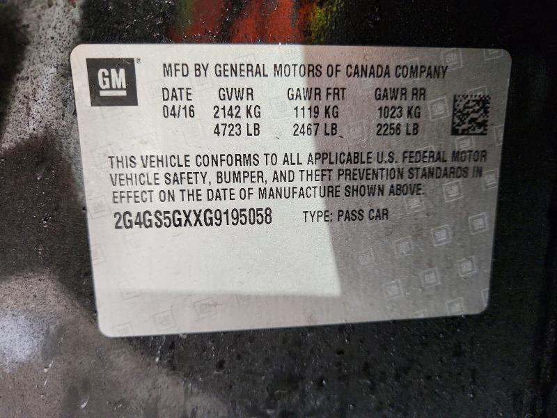 79890705 :رقم المزاد ، 2G4GS5GXXG9195058 vin ، 2016 Buick Regal مزاد بيع