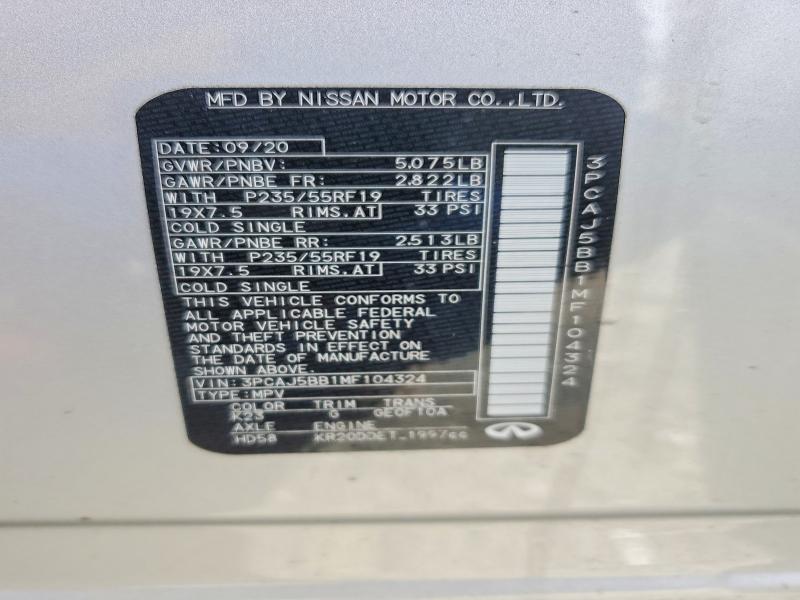 Aukcja sprzedaży 2021 Infiniti Qx50, vin: 3PCAJ5BB1MF104324, numer aukcji: 46888346