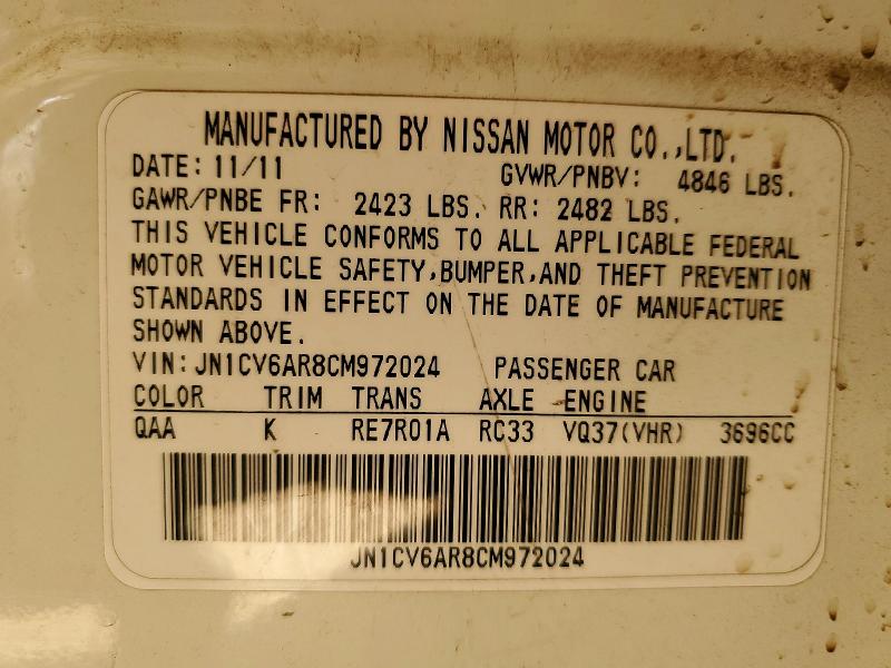 Aukcja sprzedaży 2012 Infiniti G37 Sedan, vin: JN1CV6AR8CM972024, numer aukcji: 79824725
