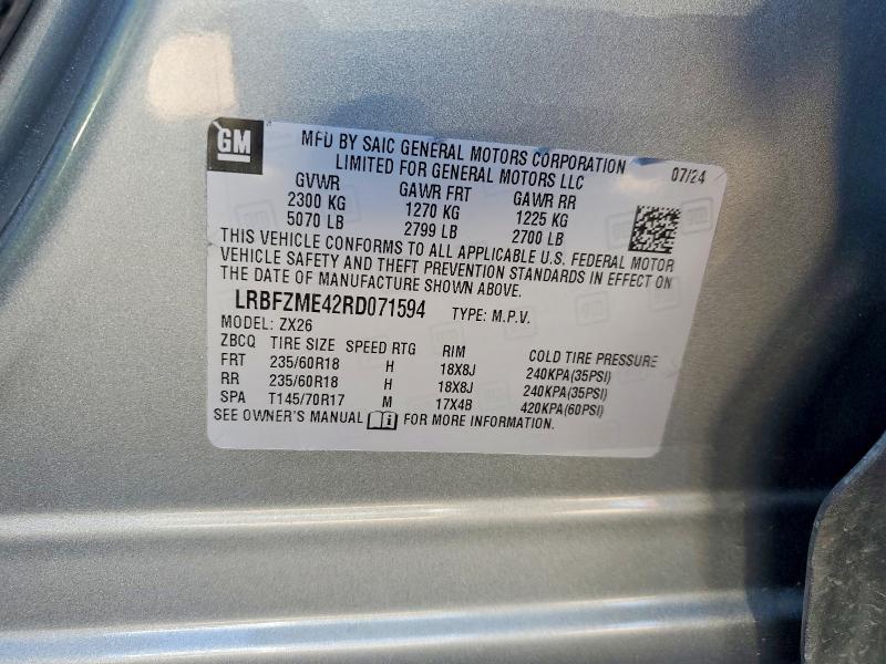 46424616 :رقم المزاد ، LRBFZME42RD071594 vin ، 2024 Buick Envision مزاد بيع