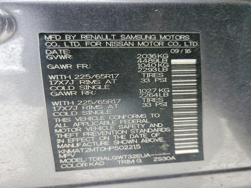 47414606 :رقم المزاد ، KNMAT2MT0HP502215 vin ، 2017 Nissan Rogue مزاد بيع